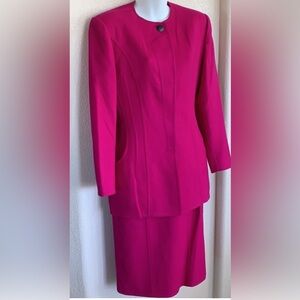LOUIS FERAUD trophy vintage pink wool suit, tailored skirt & jacket. 6 EUC